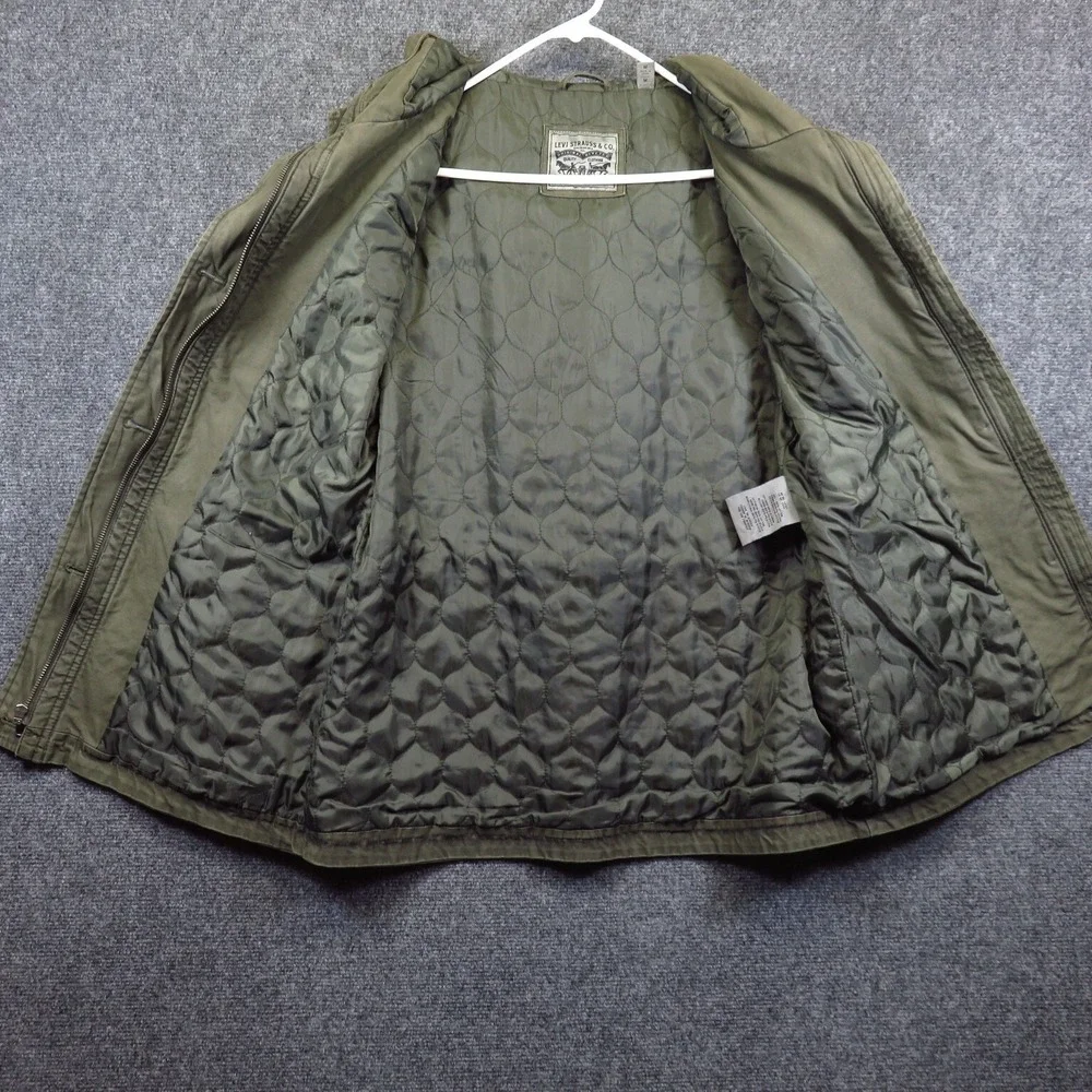 Levi Quilt Lined Canvas Jacket Insulated Hooded Anorak Zip Up M 38 Chest Strauss